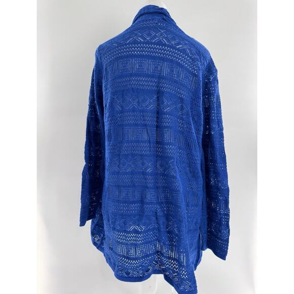Joan Rivers Cardigan Sz L Open Crochet Knit Boho Beach Blue Lagenlook Shawl New - Picture 4 of 13